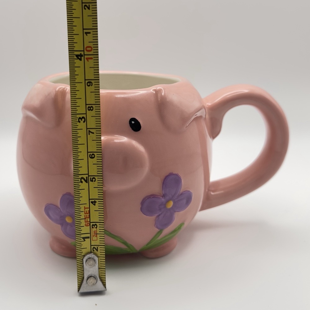 Pier 1 Pink Pig Mug Embossed Floral 3D Dolomite Coffee Cup 3.5" Hand Painted - Picture 4 of 6